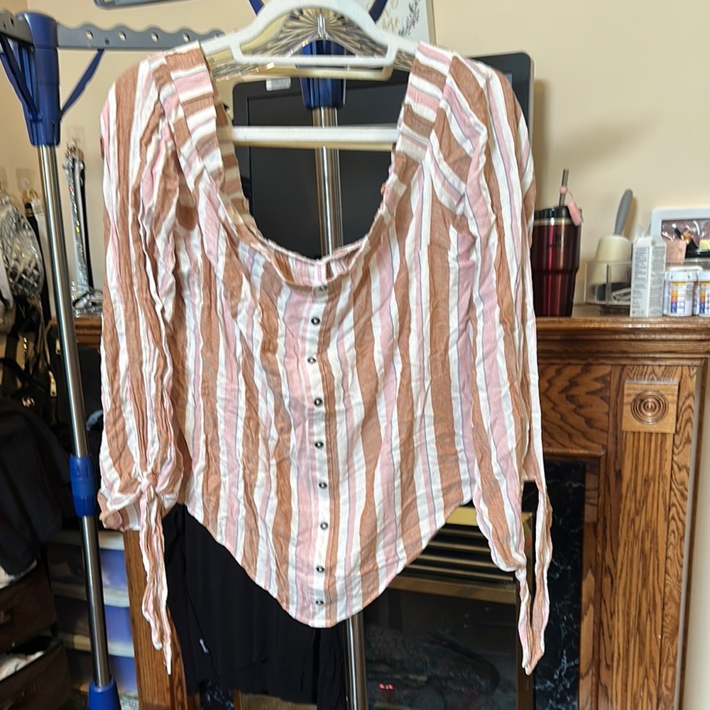 Xhilaration Pink Asymmetrical Buttoned Blouse